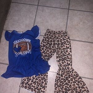 Blue Touchdown Season Top and Leopard Print Pants Set